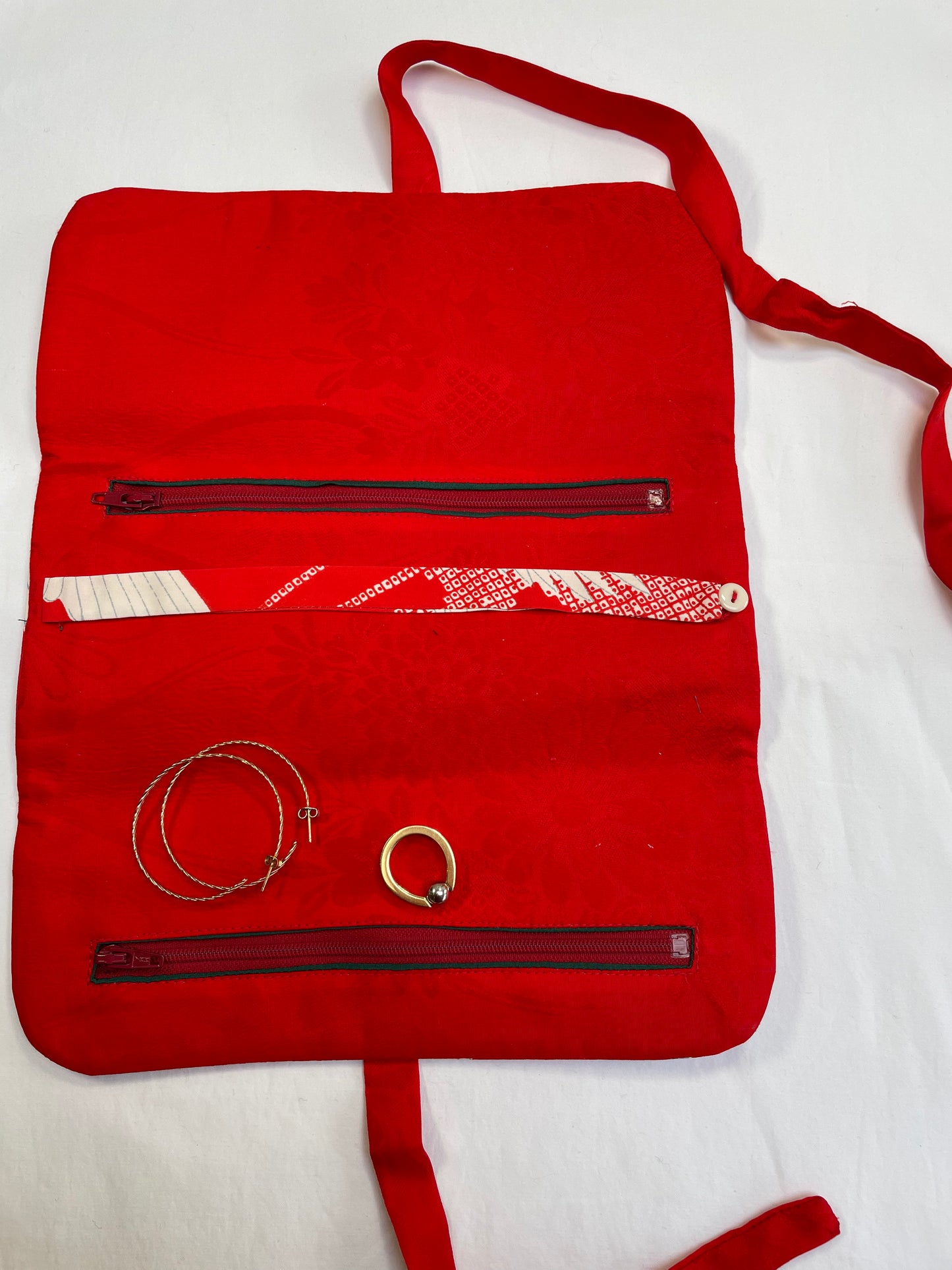 Red Crane Silk Jewellery Roll