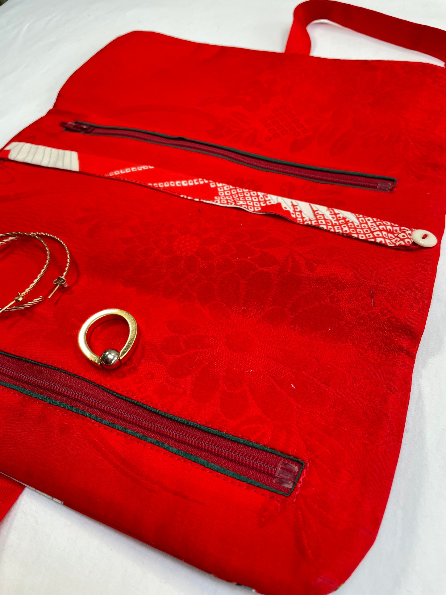 Red Crane Silk Jewellery Roll