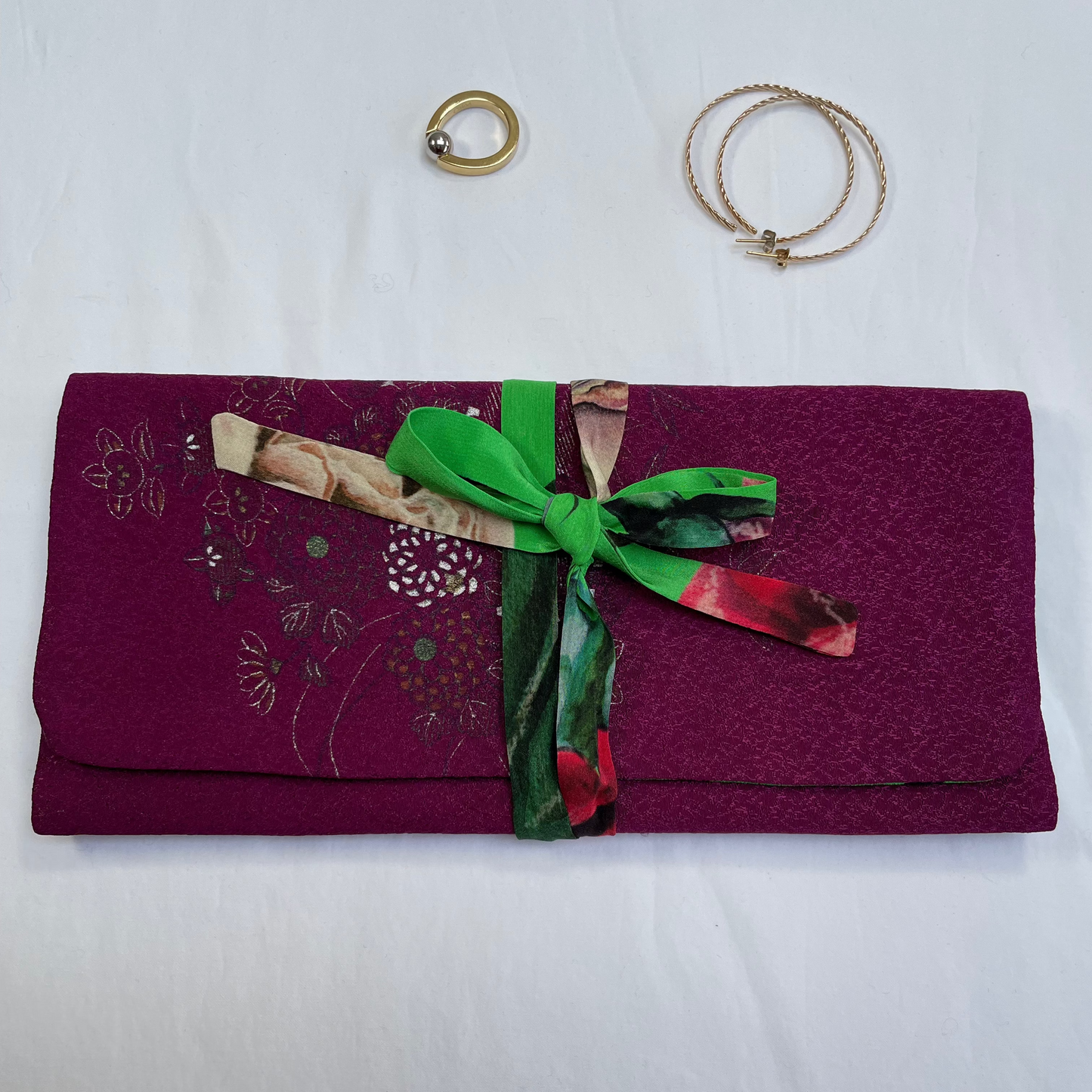 Purple Rose Silk Jewellery Roll