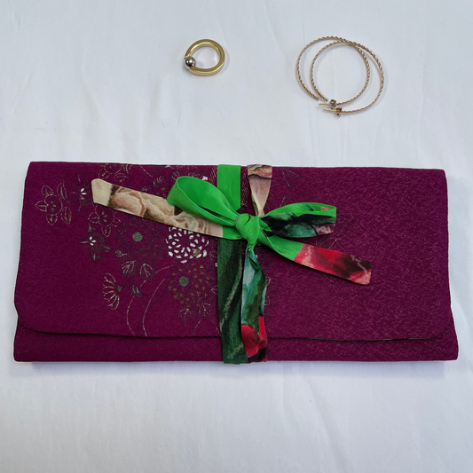 Purple Rose Silk Jewellery Roll