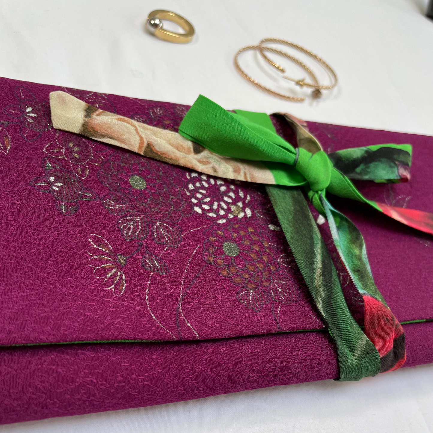 Purple Rose Silk Jewellery Roll