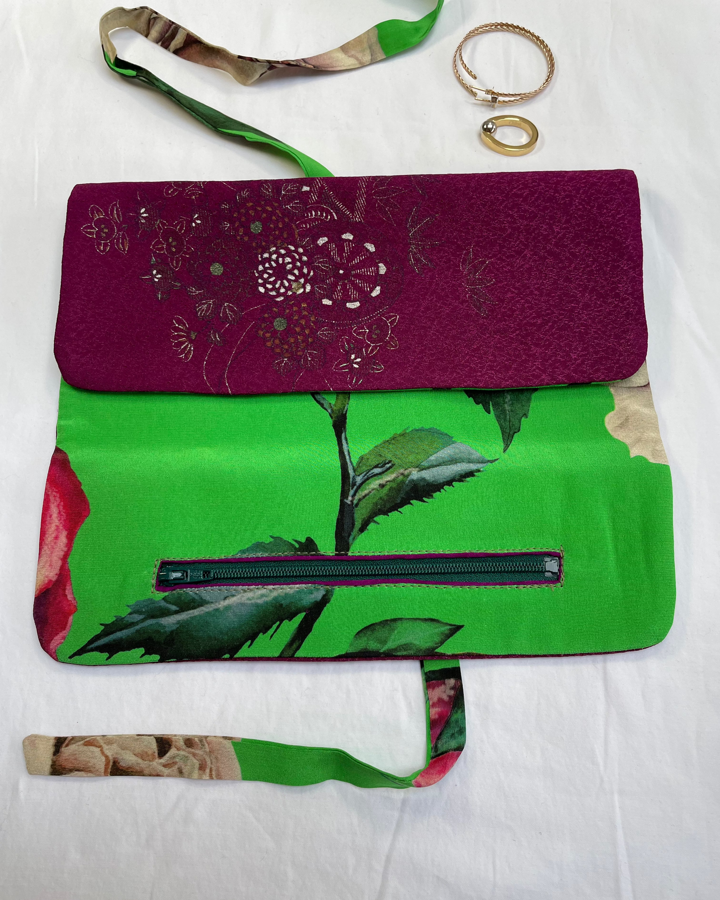 Purple Rose Silk Jewellery Roll