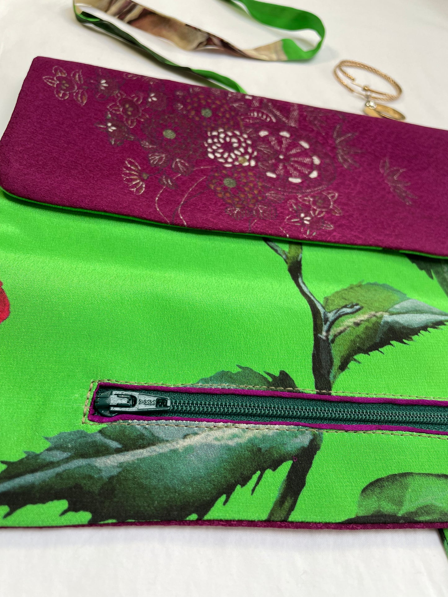 Purple Rose Silk Jewellery Roll