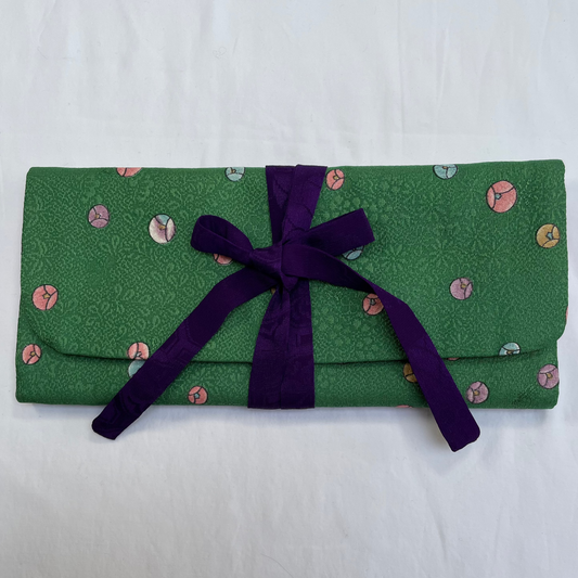 Green floral silk jewellery roll