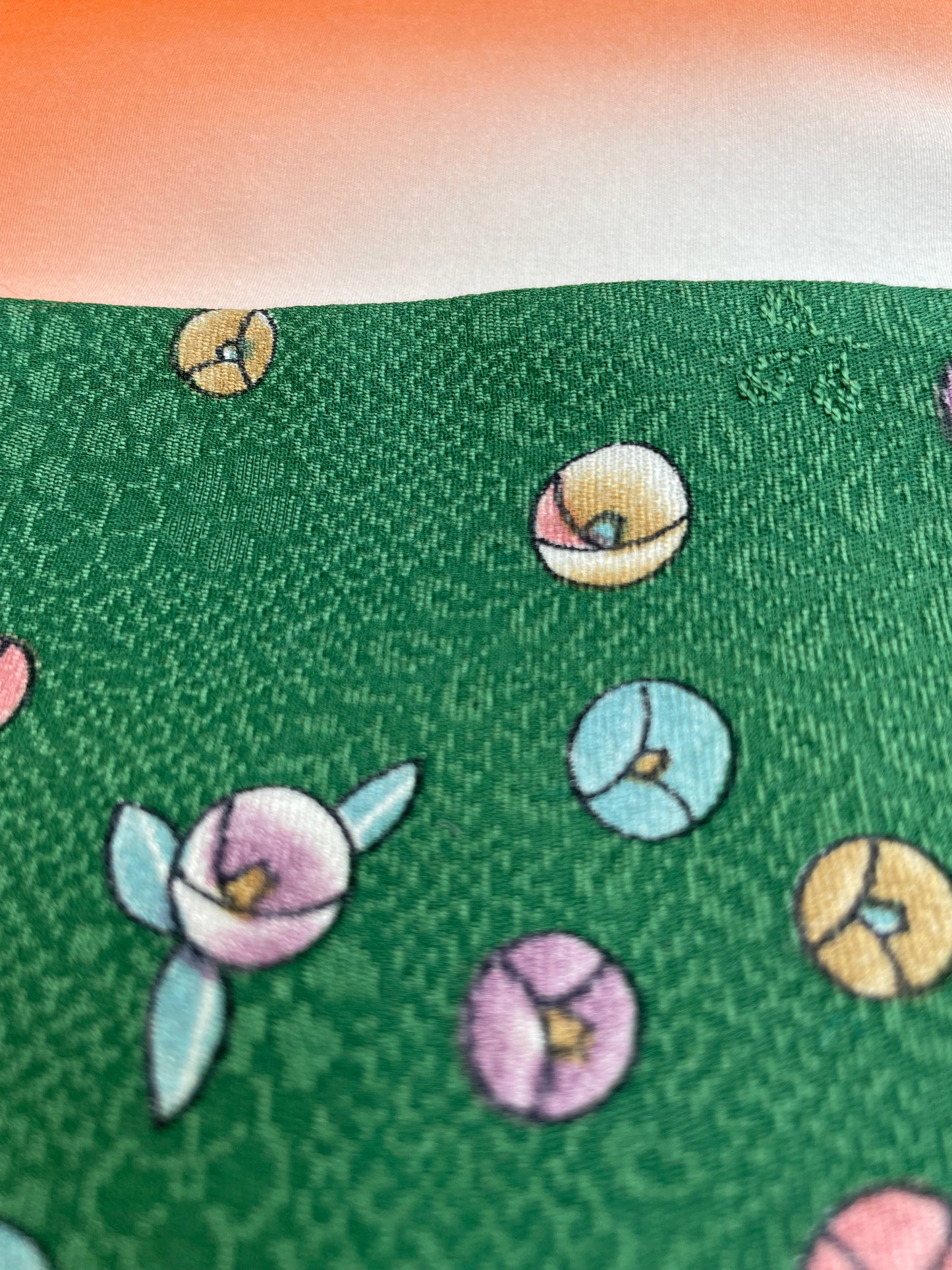 Green floral silk jewellery roll