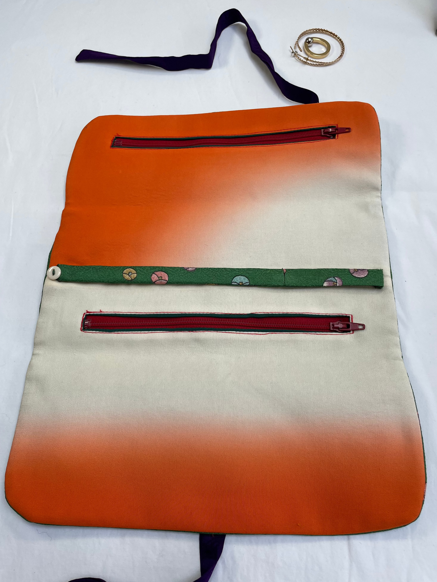 Green floral silk jewellery roll