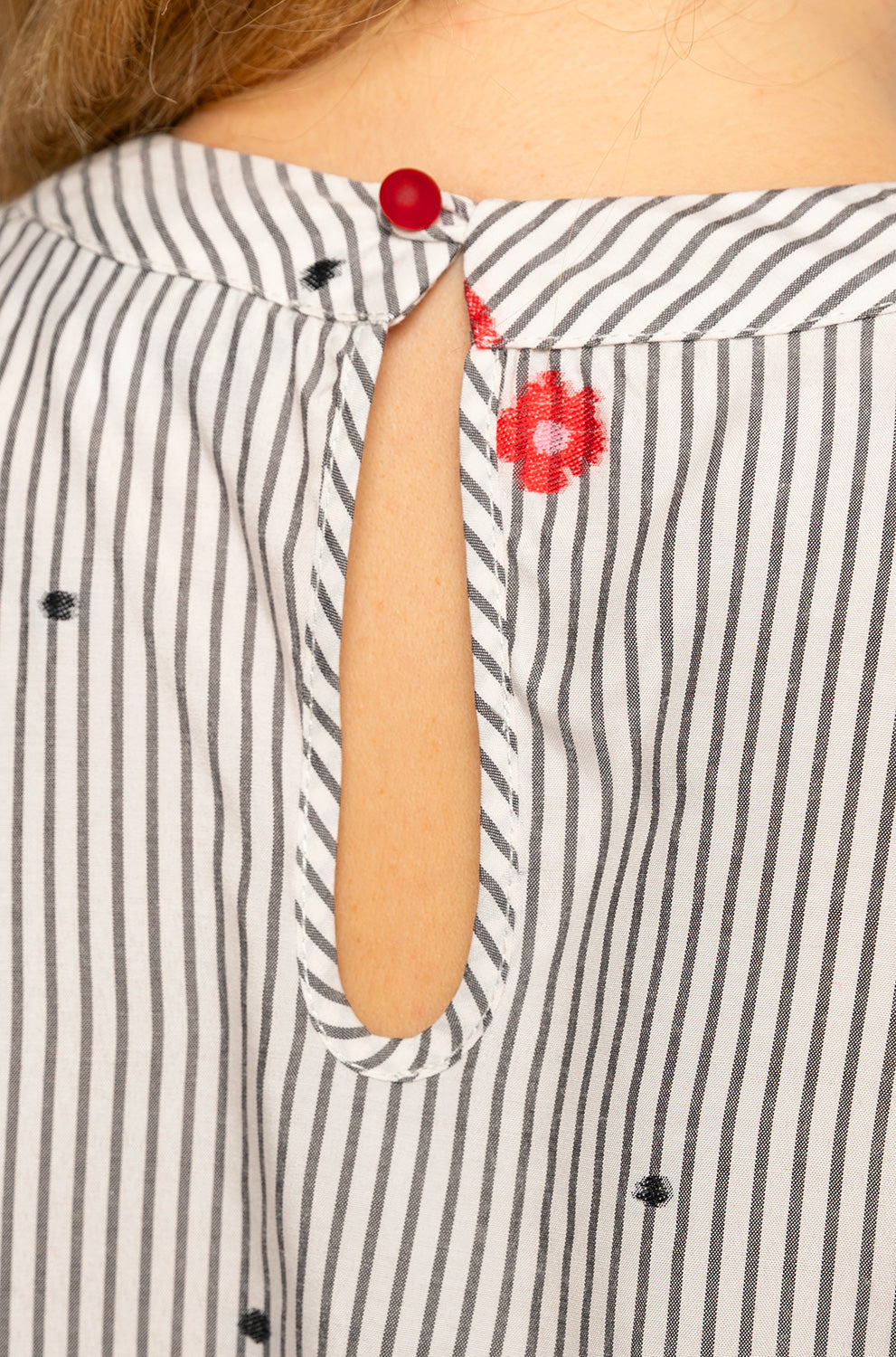Anya Stripe Embroidered Cotton Shirt Blouse