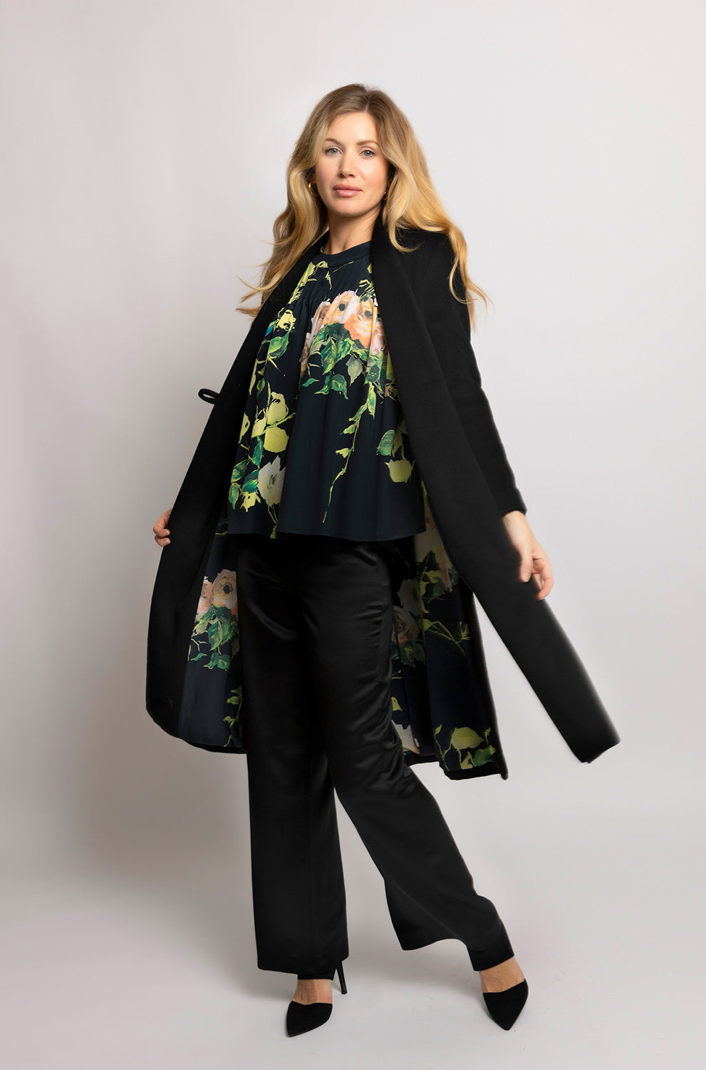 Jamilah Black Cashmere Coat - Made to order