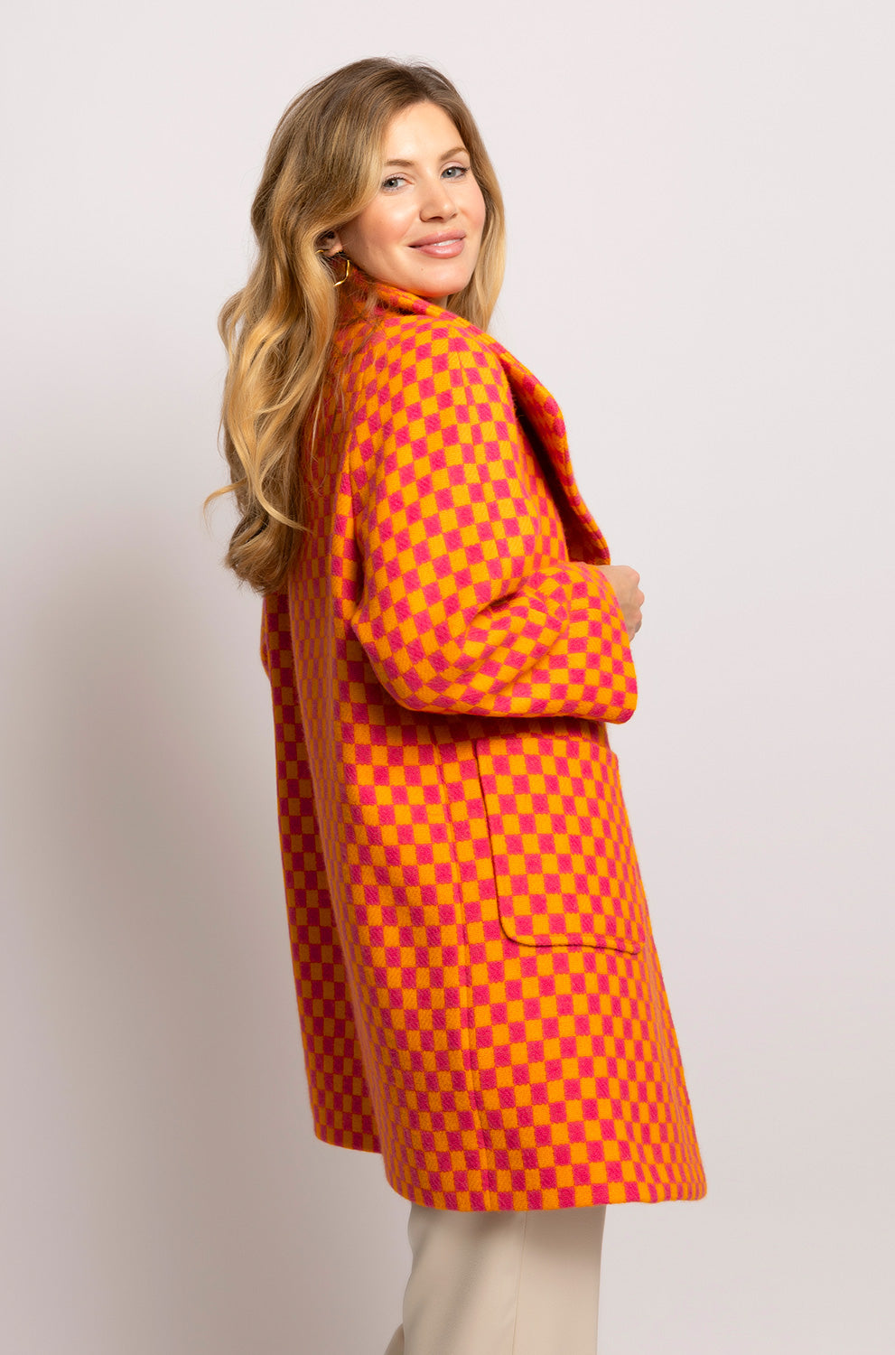 Orange Pink Check Solena Coat
