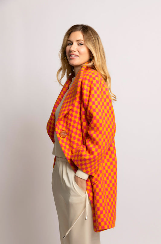 Orange Pink Check Solena Coat