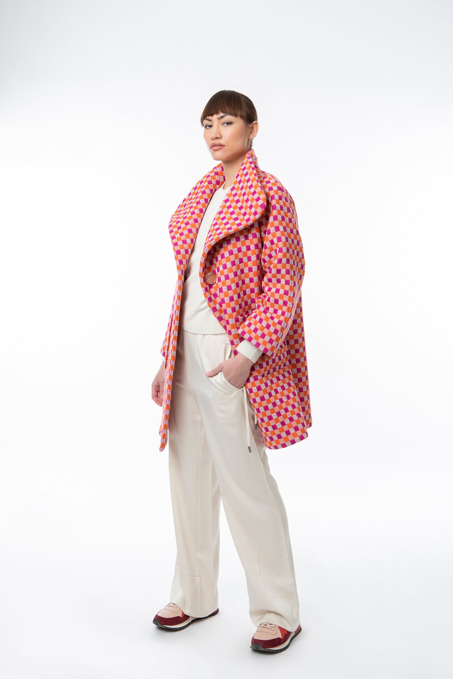 Raspberry Orange White Check - Shruggler