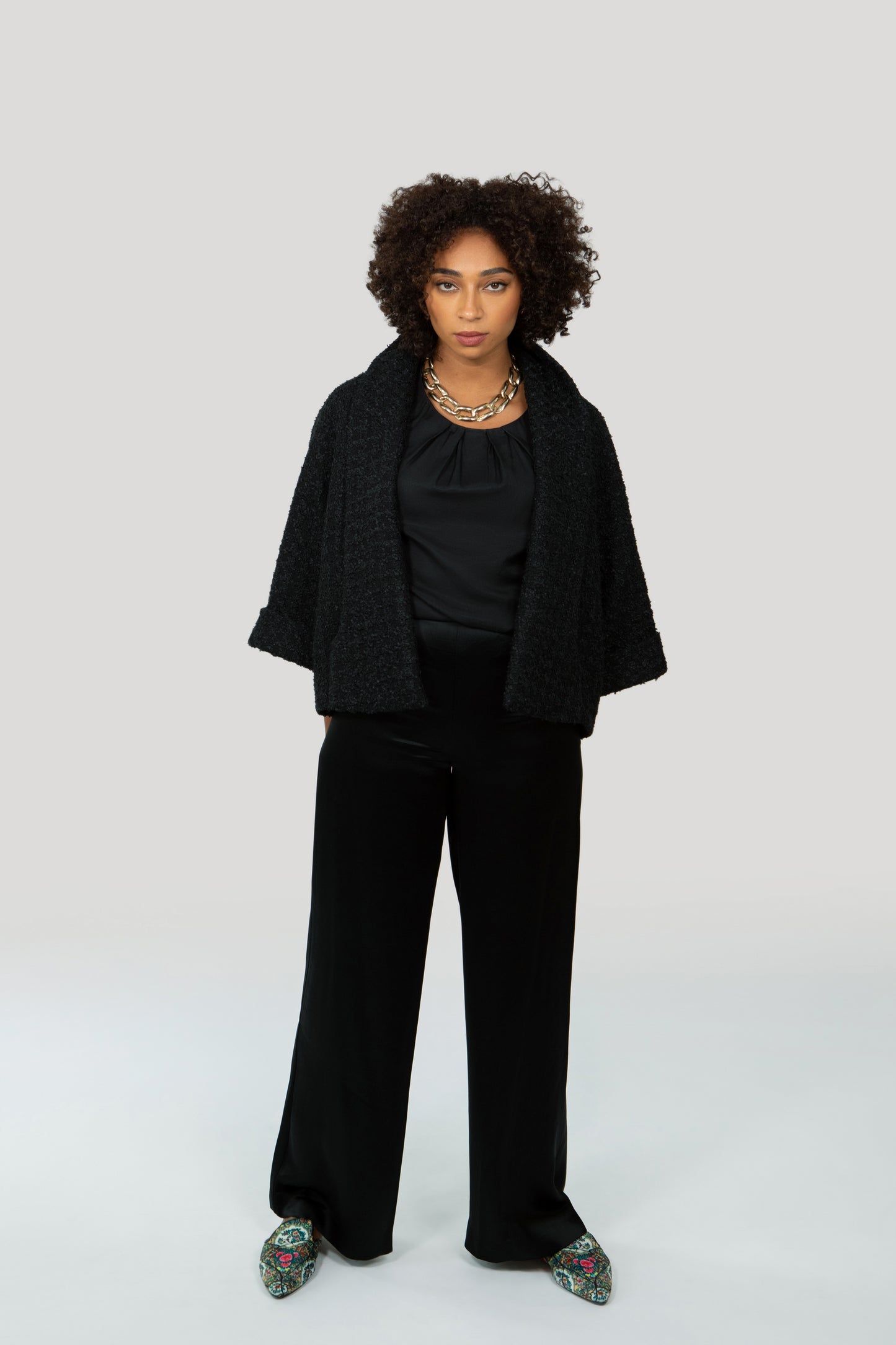 Cropped cape jacket tweed