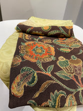 Load image into Gallery viewer, Japanese Kimono Silk Scarf - Pale Yellow &amp; Brown Floral/ Jacquard

