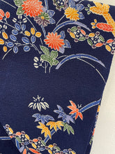 Load image into Gallery viewer, Japanese Kimono Silk Scarf - French Navy Orange Yellow Flowers
