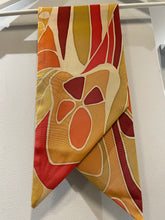 Load image into Gallery viewer, Japanese Kimono Silk Scarf - Abstract Retro Red Yellow Orange
