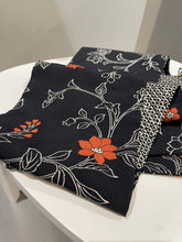 Load image into Gallery viewer, Japanese Kimono Silk Scarf - Black White Red Flowers
