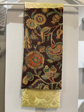 Load image into Gallery viewer, Japanese Kimono Silk Scarf - Pale Yellow &amp; Brown Floral/ Jacquard
