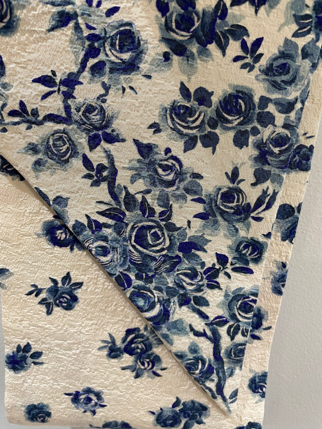 Japanese Kimono Silk Scarf - Blue White Floral