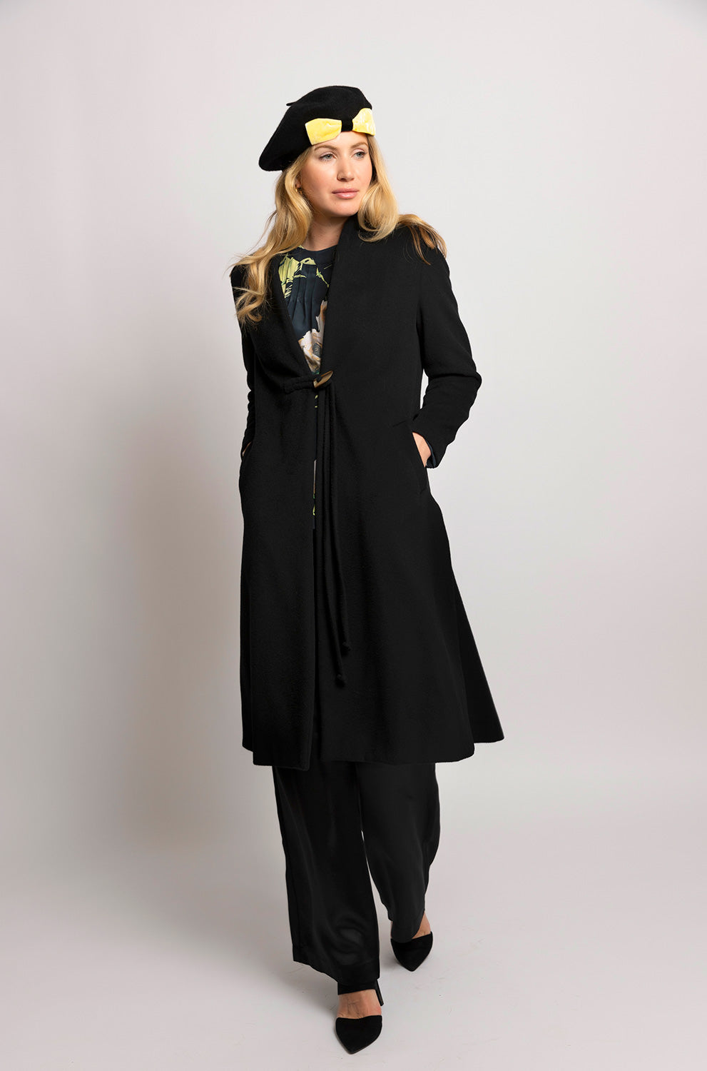 Jamilah Black Cashmere Coat - Made to order