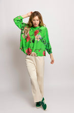 Load image into Gallery viewer, Green Silk Floral Shirt Blouse
