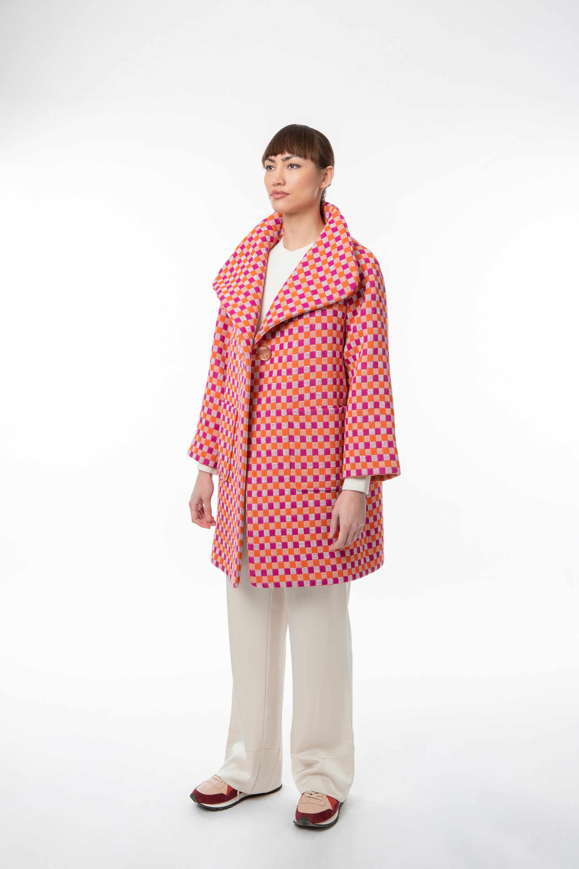 Raspberry Orange White Check - Shruggler
