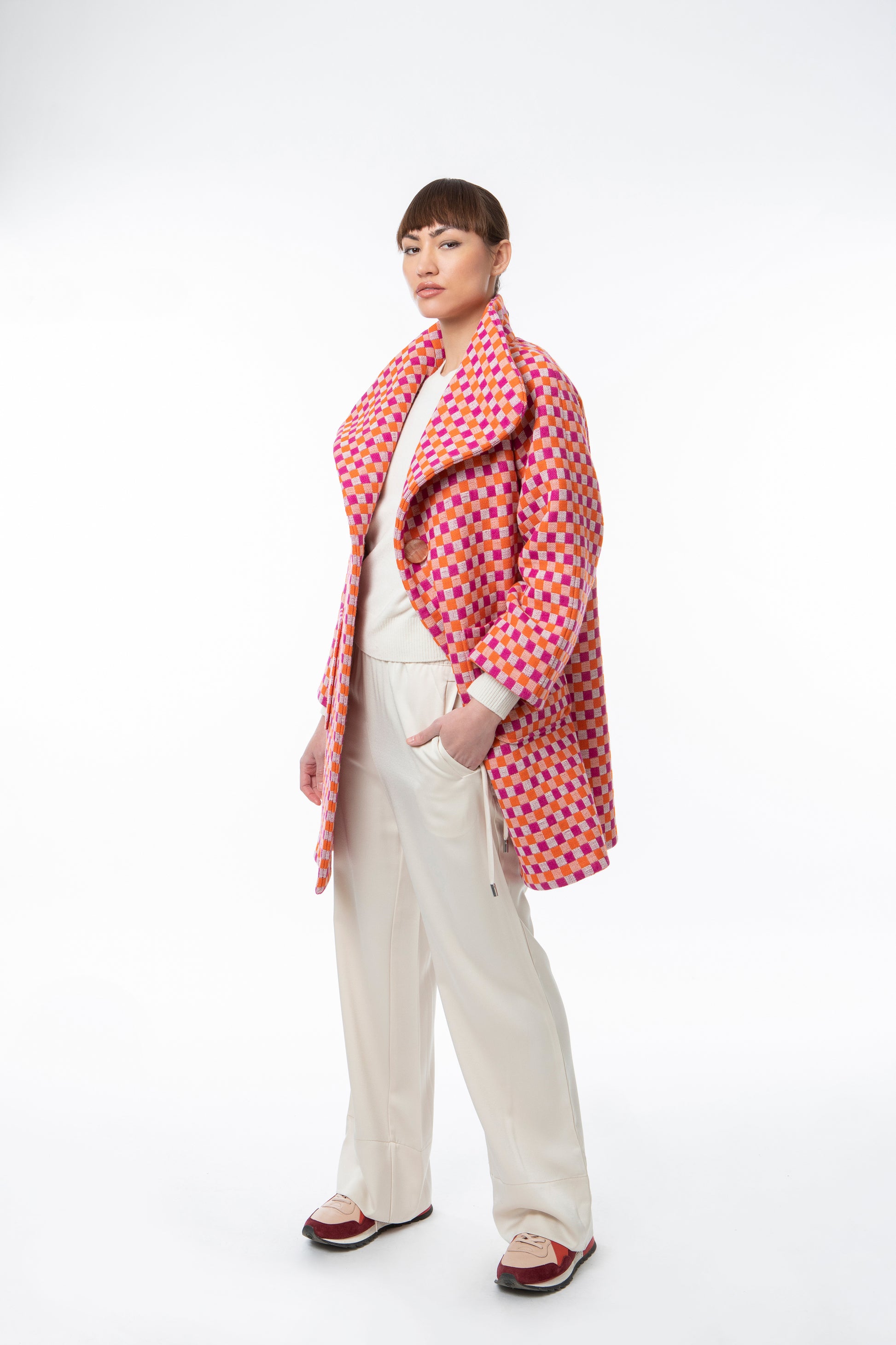 Raspberry Orange White Check - Shruggler