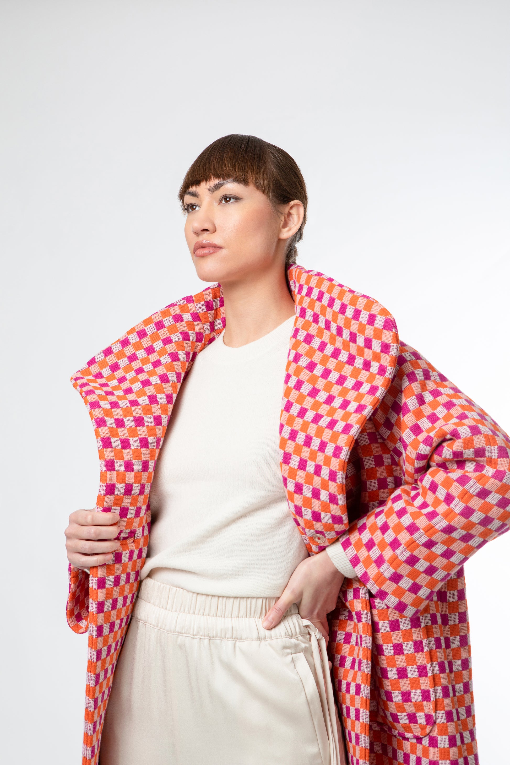Raspberry Orange White Check - Shruggler