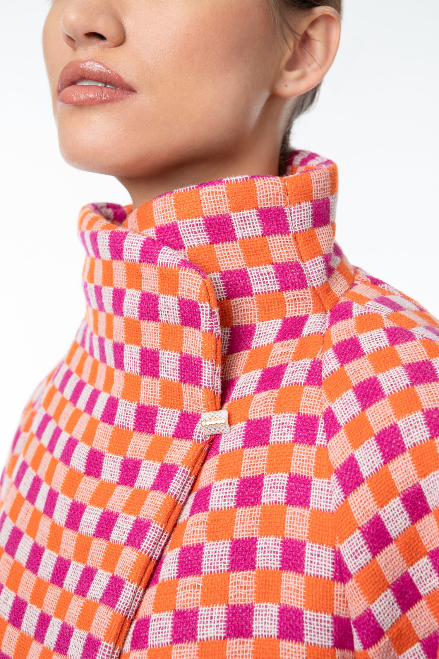 Raspberry Orange White Check - Shruggler