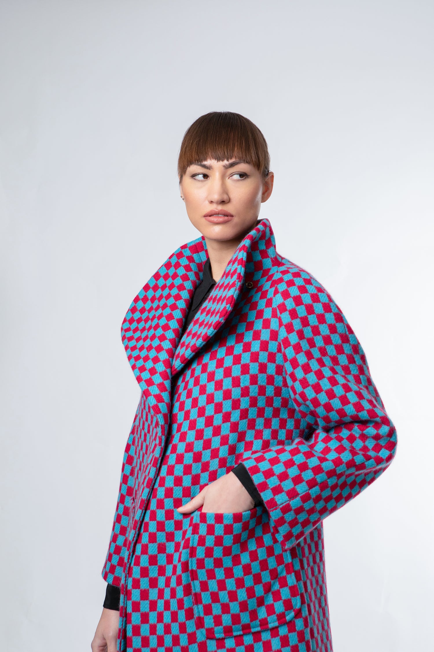 Raspberry Turquoise Check - Shruggler