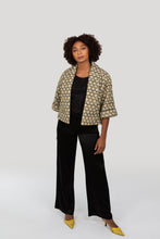 Load image into Gallery viewer, Estelle Cape Jacket - Tweed Green Yellow Ecru Background
