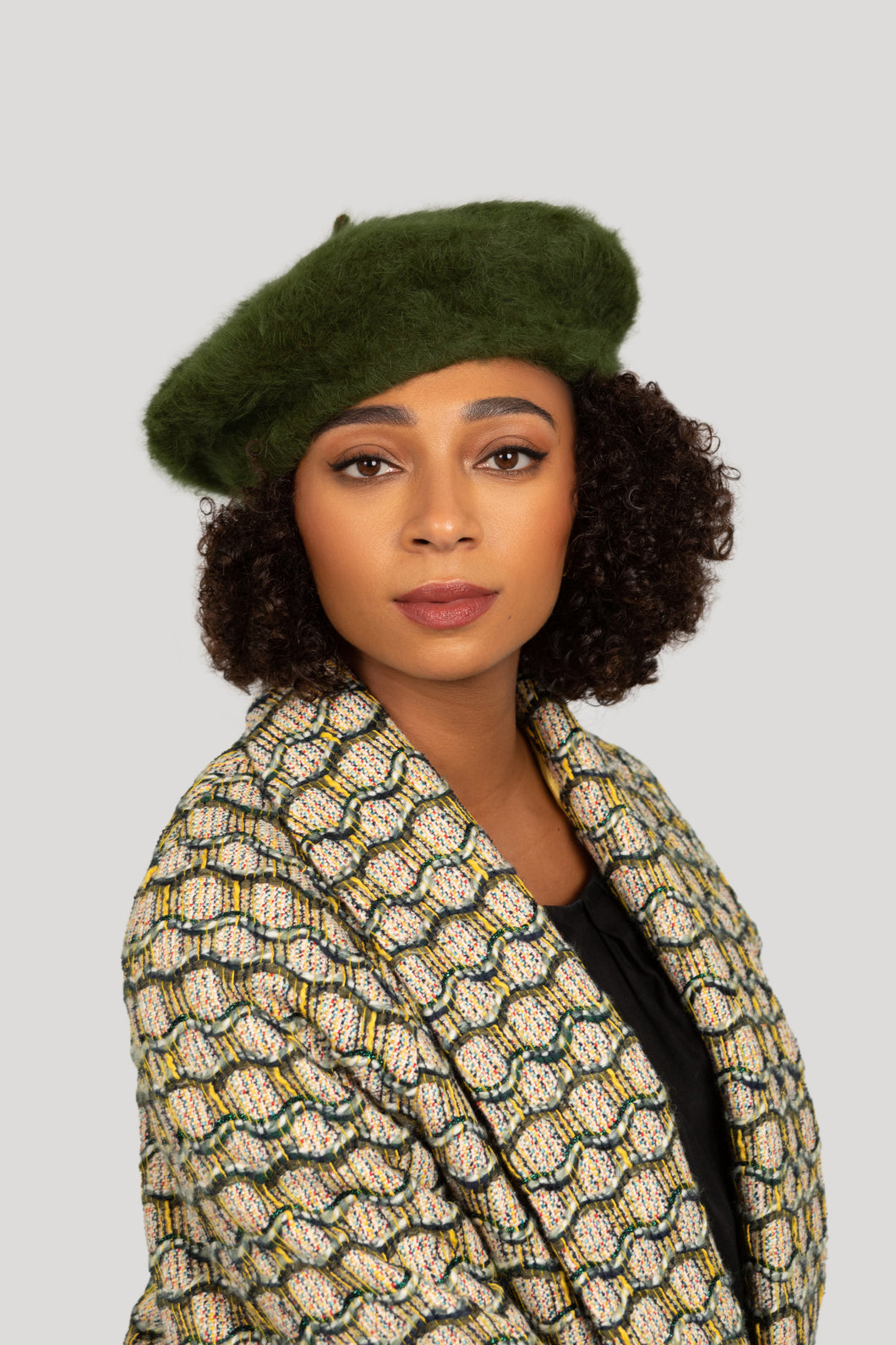 Estelle Cape Jacket - Tweed Green Yellow Ecru Background